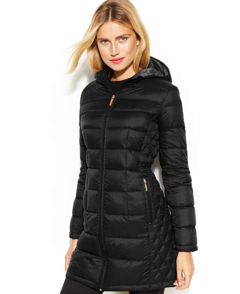 michael michael kors long packable down puffer jacket|Michael Kors shiny puffer jacket.